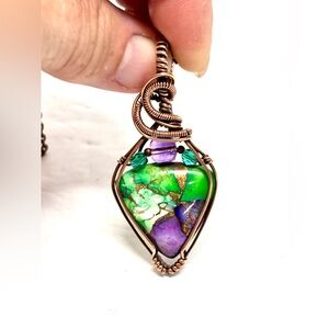 HAND CRAFTED Winters Nightshade Composite Amethyst Wire Wrapped Pendant Necklace